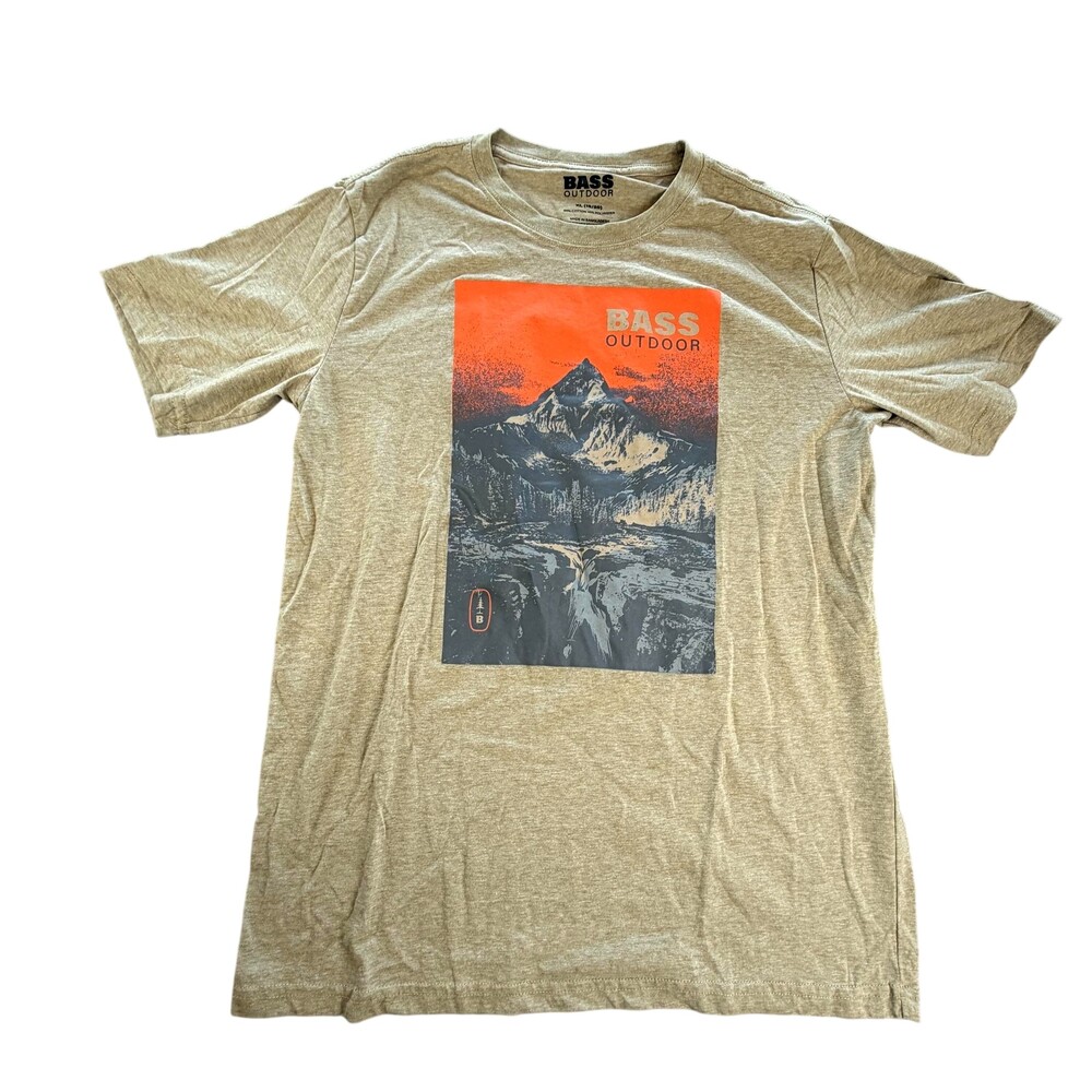 Bass Outdoor Shirt Boys XL 18-20 Beige Mountain Graphic Crew Neck Tee T-Shirt